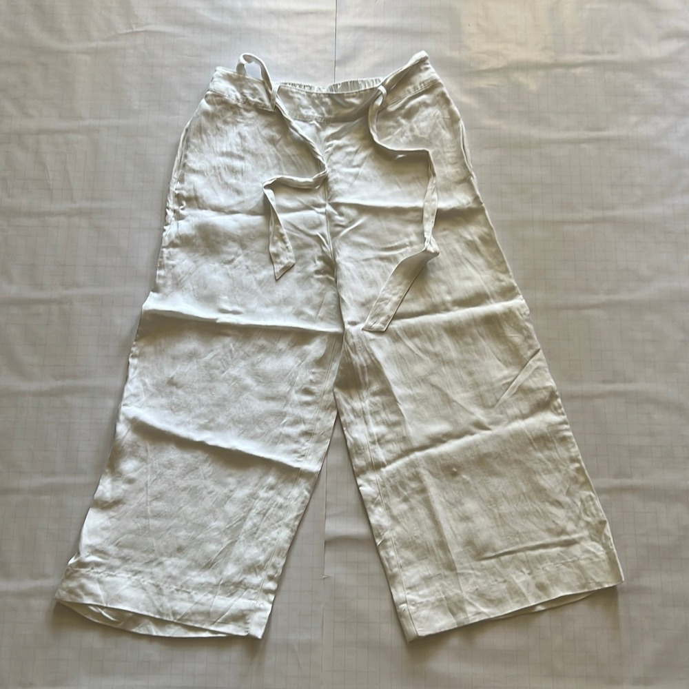 Halston Women's White Wide-Leg Linen Pants Size XL High Rise Pleated Dress Pants